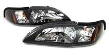 1994-98 Mustang Black One Piece Headlight Pair