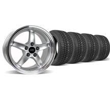 1994-04 Mustang Silver with Machined Lip Cobra R Wheel & Tire Kit - 17X9